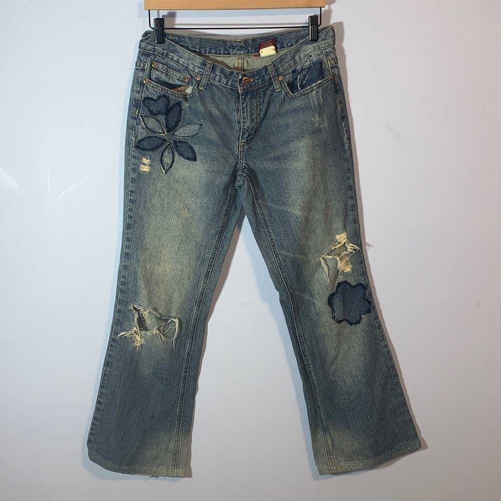 BONGO girls distressed patch unique vintage 90’s Denim Jeans 11 bootcut lowrise